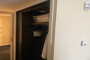 Closet inside of an Americans with Disabilities Act traditional room. Guestroom closets are fully accessible with reach heights for hanging rod, shelving, etc. all within the proper height ranges.